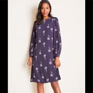 Ann Taylor Petite Purple Floral Print Long Sleeve Shift Dress Size 2P
